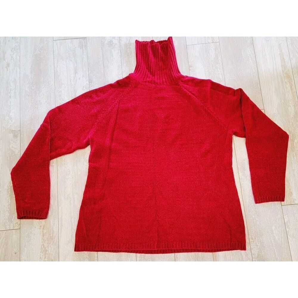 Chico's 3 Red Turtleneck Sweater Long Sleeve Super Soft Bright Red‎ Stretch